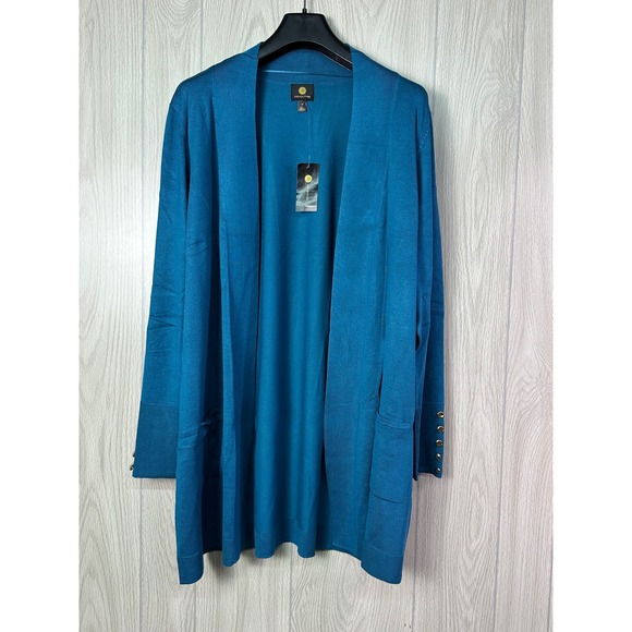 JM Collection Sweaters - JM Collection Core Cardigan Tuscan Teal XL Gold Button Open Front NEW
